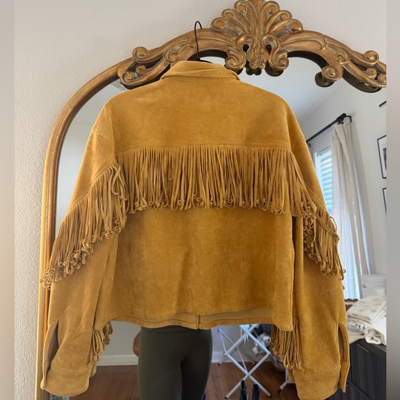 Fringed Mustard Faux Suede Jacket - Picture 2 of 2